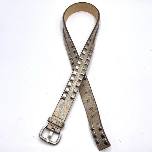 Boho women's vintage belt crackle finished leather 'gold/silver' size 43" long - Picture 3 of 8